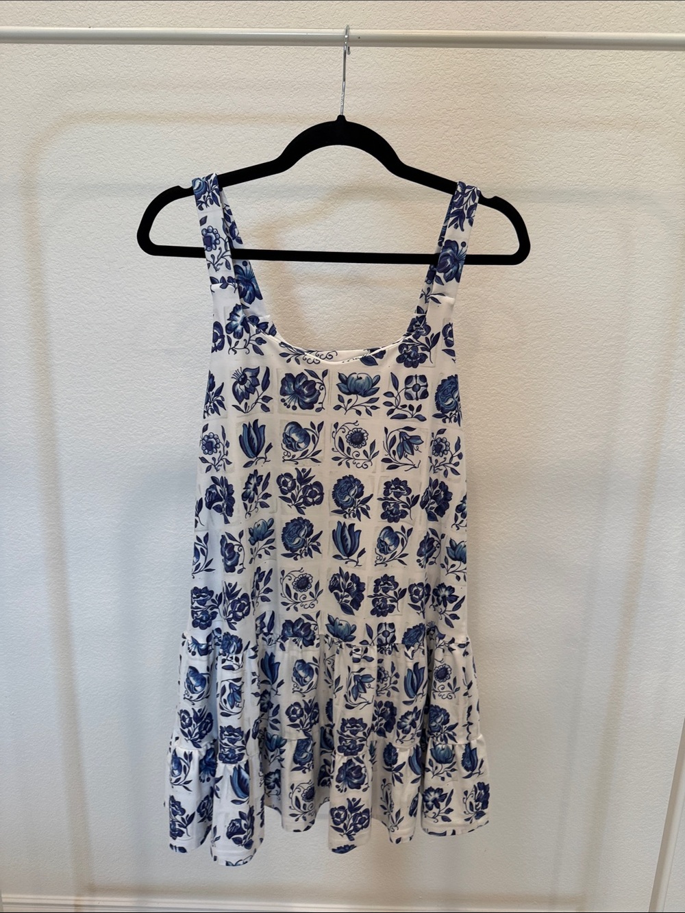 Blue Floral Square-Neck Mini Dress